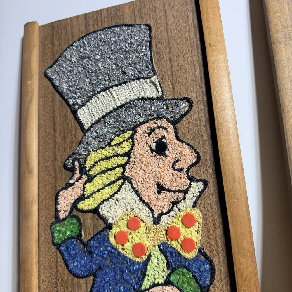 Set Vtg Gravel Art Alice Wonderland White Rabbit Mad Hatter Pictures 17